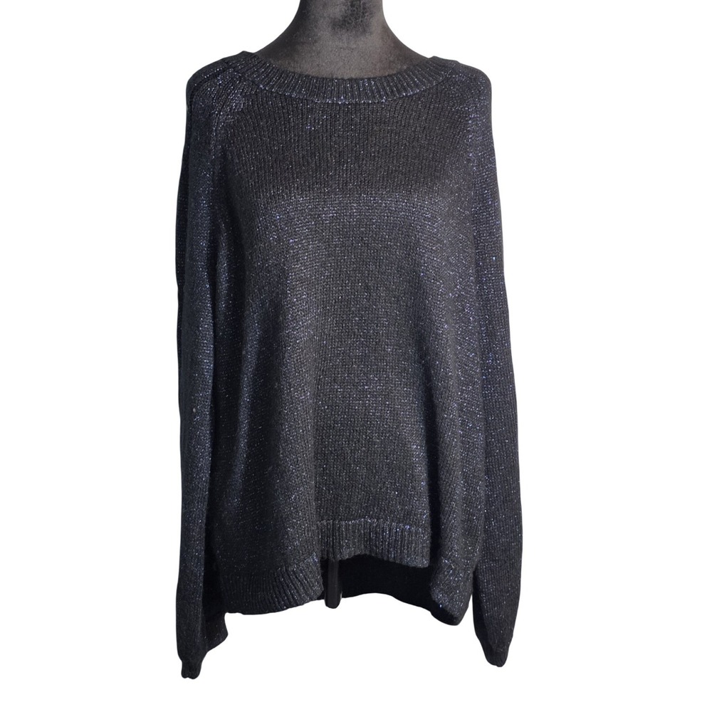 APT9 Women L Glitter Knit Sparkly Dark Blue Pullover Long Sleeve T-Shirt Sweater